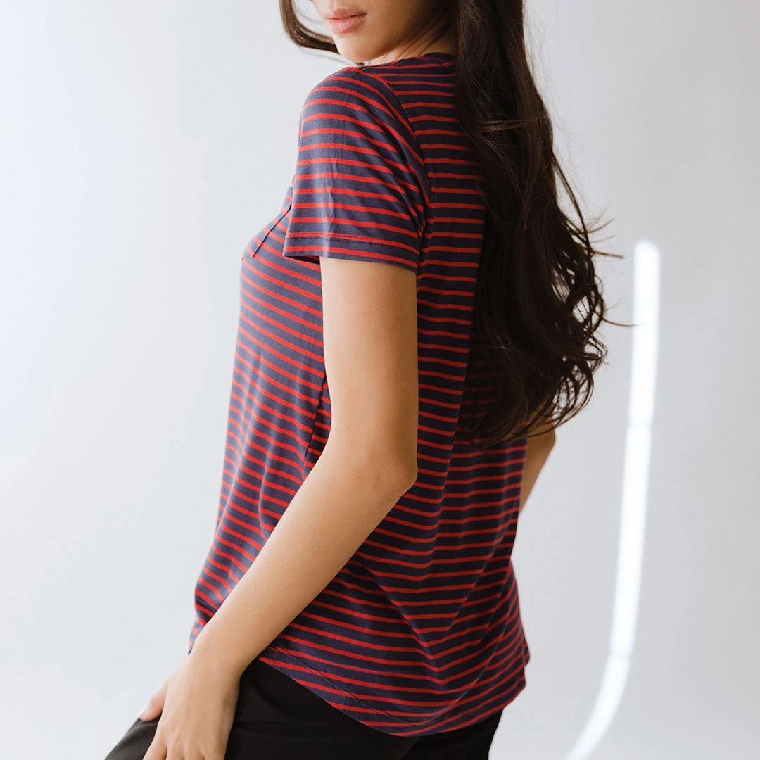 Basic Tee, Navy And Red Stripe 6 Basic Tee, Navy And Red Stripe - Image 4