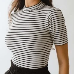 Puff Sleeve Tee, White And Black Stripe -Clothing Promotional Store 369A6603final 2