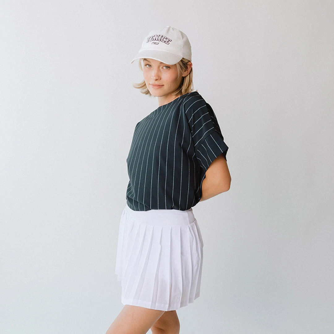 Boss Crop Tee, Navy Pinstripe 9 Boss Crop Tee, Navy Pinstripe - Image 7