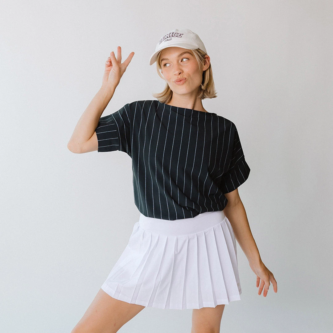 Boss Crop Tee, Navy Pinstripe 11 Boss Crop Tee, Navy Pinstripe - Image 9