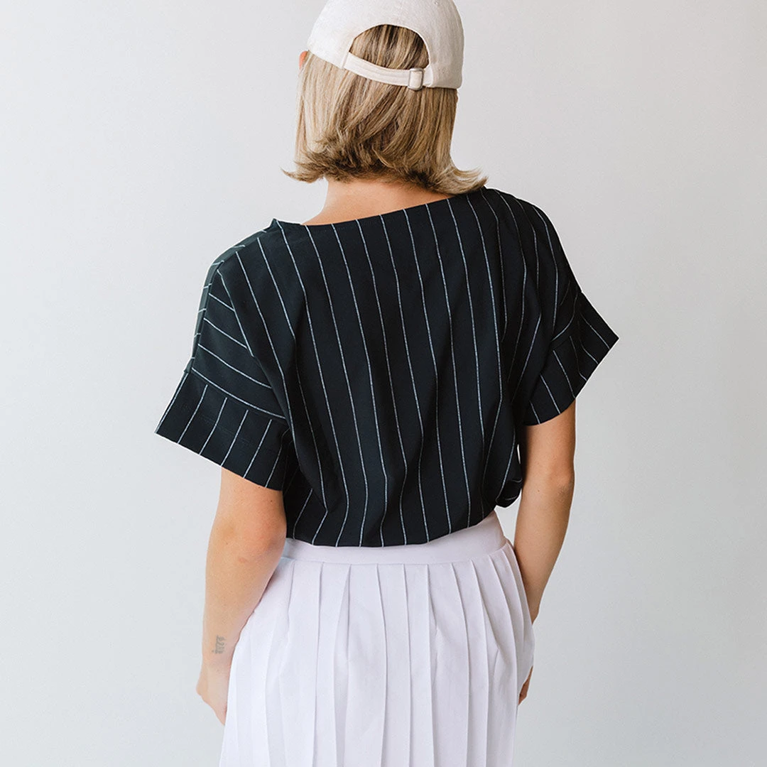 Boss Crop Tee, Navy Pinstripe 8 Boss Crop Tee, Navy Pinstripe - Image 6