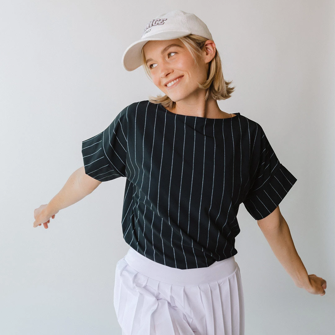 Boss Crop Tee, Navy Pinstripe 6 Boss Crop Tee, Navy Pinstripe - Image 4