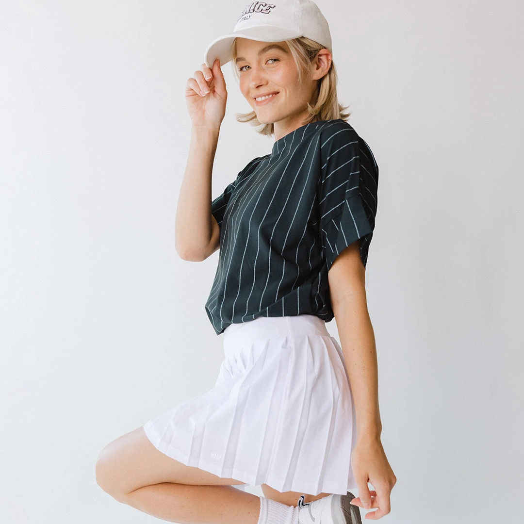 Boss Crop Tee, Navy Pinstripe 10 Boss Crop Tee, Navy Pinstripe - Image 8