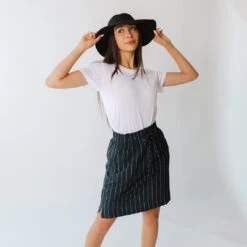 The Away Skirt, Navy Pinstripe -Clothing Promotional Store 369A6811final