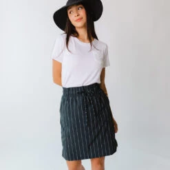 The Away Skirt, Navy Pinstripe -Clothing Promotional Store 369A6818finnal