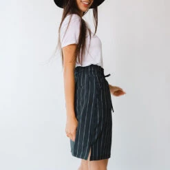 The Away Skirt, Navy Pinstripe -Clothing Promotional Store 369A6849final