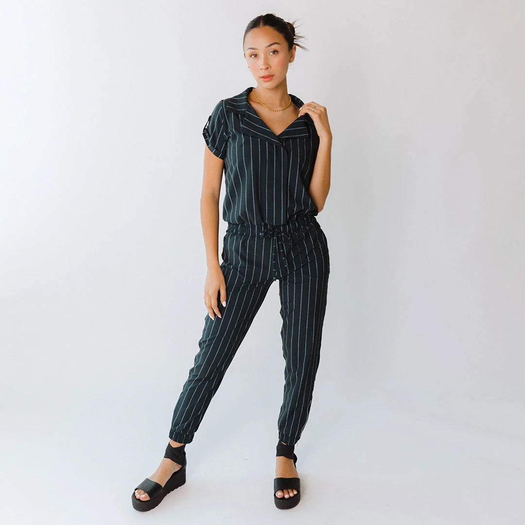Navy Pinstripe Collar Jumpsuit 3 Navy Pinstripe Collar Jumpsuit