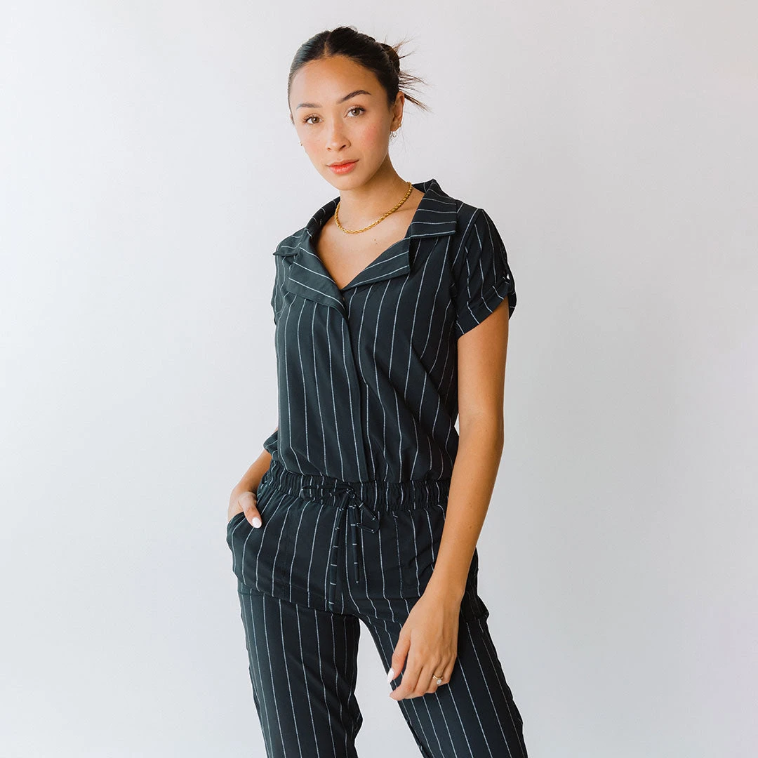 Navy Pinstripe Collar Jumpsuit 6 Navy Pinstripe Collar Jumpsuit - Image 4
