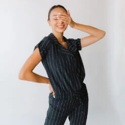Navy Pinstripe Collar Jumpsuit -Clothing Promotional Store 369A7135final 1