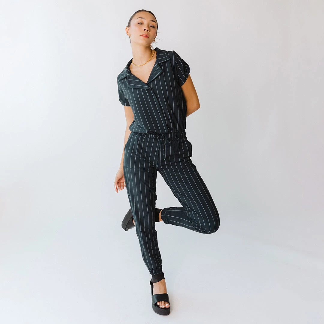 Navy Pinstripe Collar Jumpsuit 4 Navy Pinstripe Collar Jumpsuit - Image 2