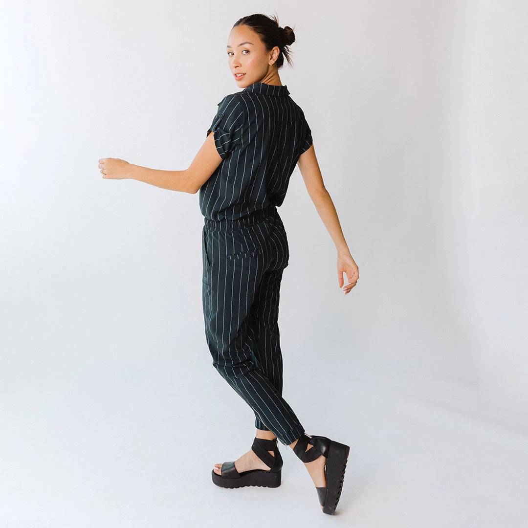 Navy Pinstripe Collar Jumpsuit 5 Navy Pinstripe Collar Jumpsuit - Image 3
