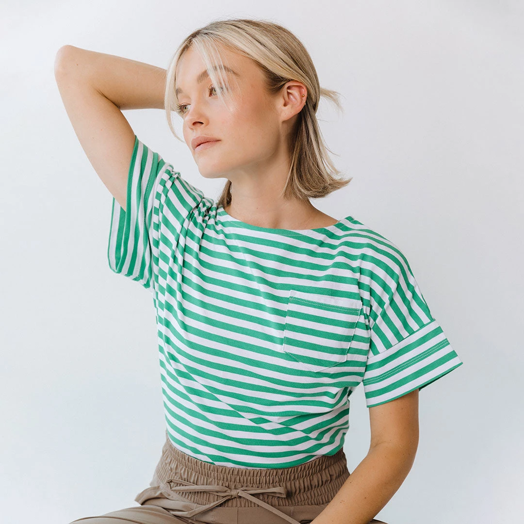 Boxy Tee, Green Stripe 3 Boxy Tee, Green Stripe - Image 2
