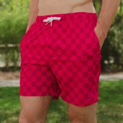 Wind And Sea Shorts 5" Inseam, Magenta Check -Clothing Promotional Store 369A7637final