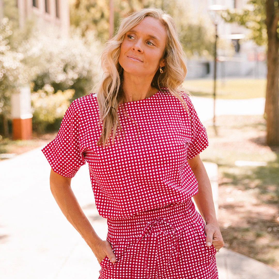 Boss Crop Tee, Red Gingham 5 Boss Crop Tee, Red Gingham - Image 3