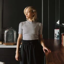 Puff Sleeve Tee, White And Black Stripe -Clothing Promotional Store 369A7831final