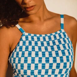 Smocked One-Piece, Blue Checkers -Clothing Promotional Store 369A7900final