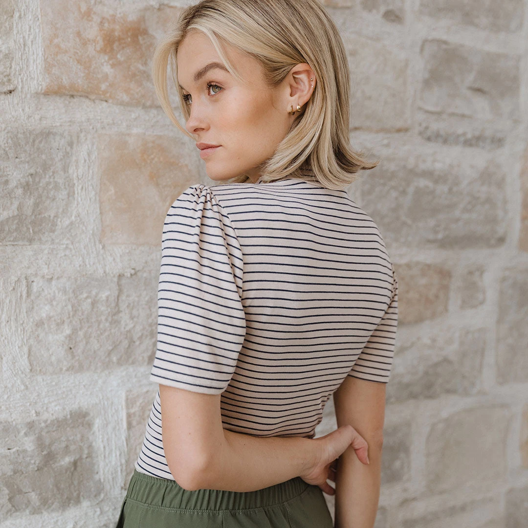 Puff Sleeve Tee, Navy Stripe 4 Puff Sleeve Tee, Navy Stripe - Image 2