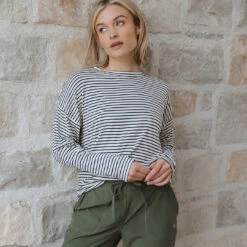 Long Sleeve Tee, White And Navy Stripe -Clothing Promotional Store 369A7956final