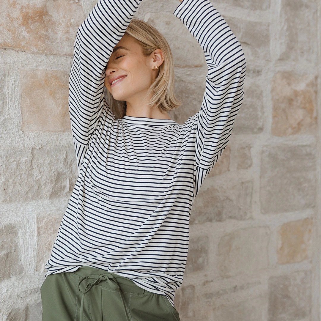 Long Sleeve Tee, White And Navy Stripe 4 Long Sleeve Tee, White And Navy Stripe - Image 2