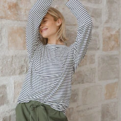 Long Sleeve Tee, White And Navy Stripe -Clothing Promotional Store 369A7960final