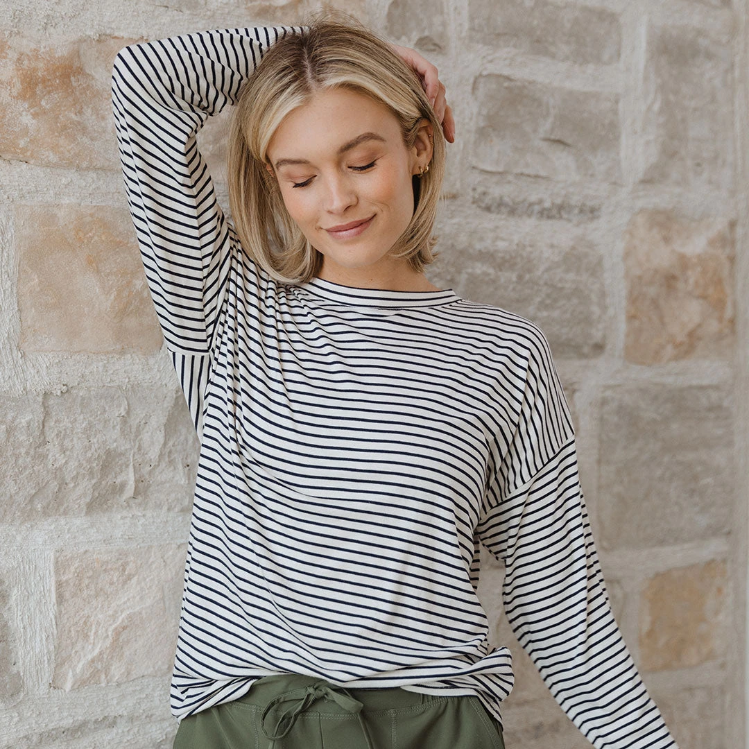 Long Sleeve Tee, White And Navy Stripe 3 Long Sleeve Tee, White And Navy Stripe