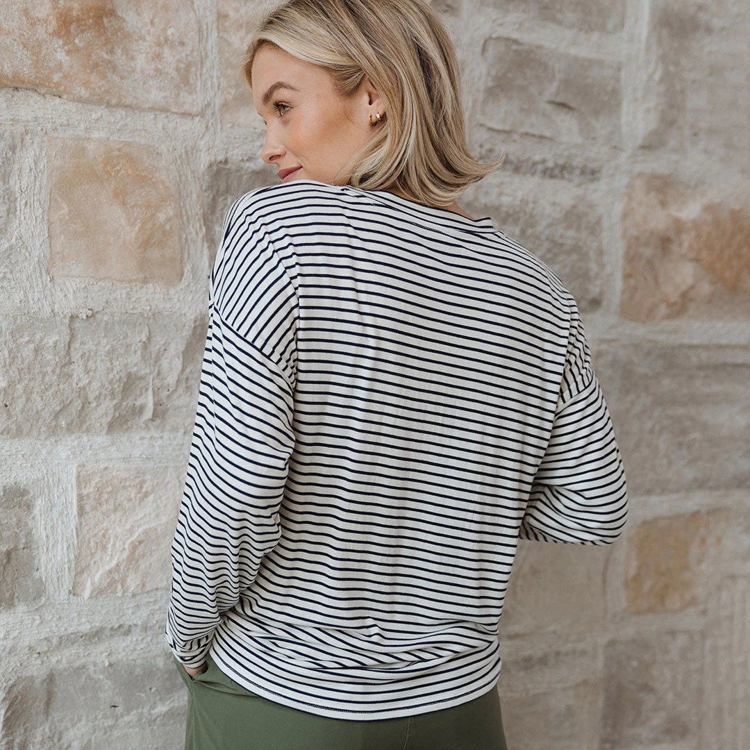 Long Sleeve Tee, White And Navy Stripe 6 Long Sleeve Tee, White And Navy Stripe - Image 4