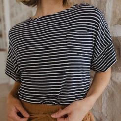 Boxy Tee, Navy And White Stripe