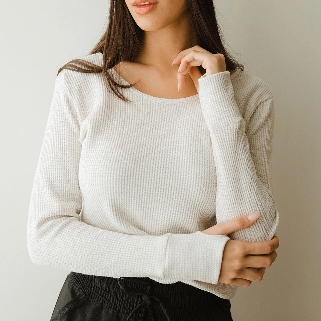 Waffle Long Sleeve Crew, Oatmeal 7 Waffle Long Sleeve Crew, Oatmeal - Image 5