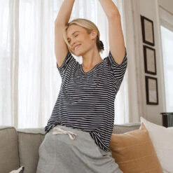 Basic V Neck Tee, Navy And White Stripe -Clothing Promotional Store 369A8363final 1