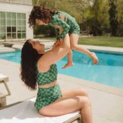 Mini Rash Guard And Shorts Set, Green Check -Clothing Promotional Store 369A8918final 1