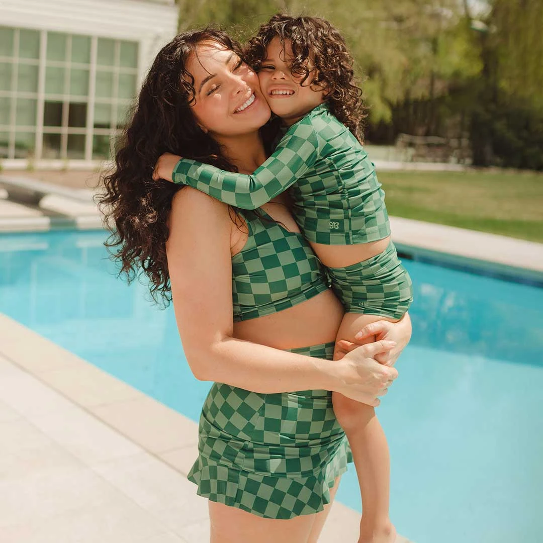 Mini Rash Guard And Shorts Set, Green Check 13 Mini Rash Guard And Shorts Set, Green Check - Image 11