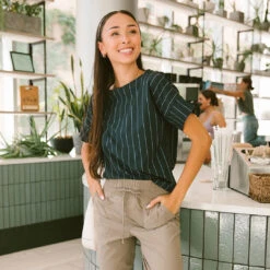Boss Crop Tee, Navy Pinstripe