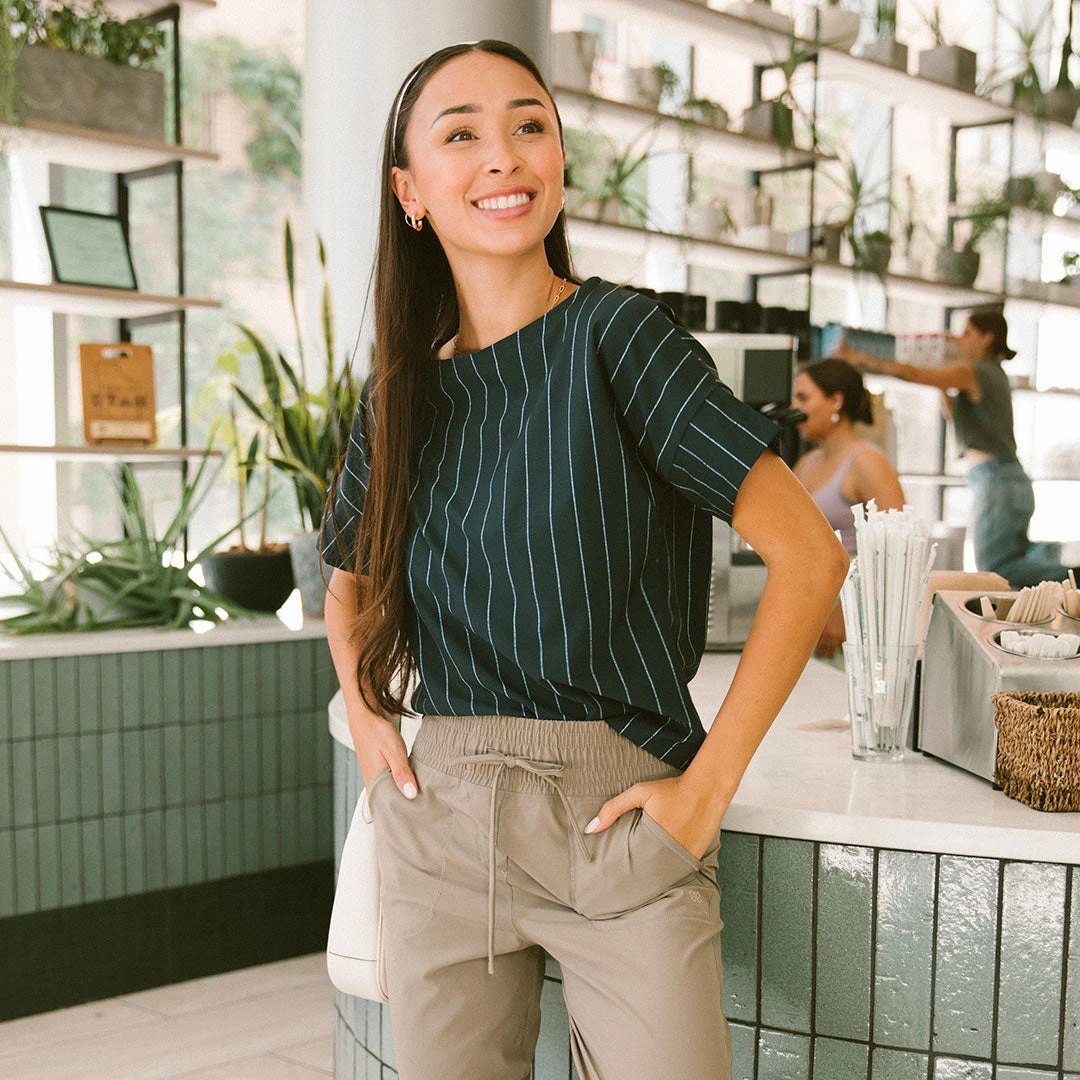 Boss Crop Tee, Navy Pinstripe 3 Boss Crop Tee, Navy Pinstripe