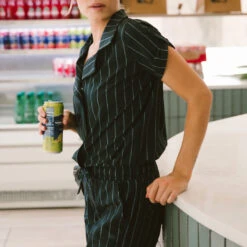 Navy Pinstripe Collar Jumpsuit -Clothing Promotional Store 369A9037final 1