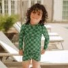 Mini Rash Guard And Shorts Set, Green Check -Clothing Promotional Store 369A9072final