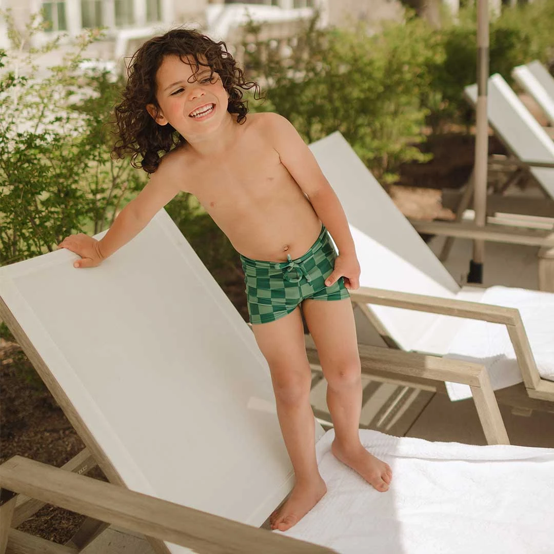 Mini Rash Guard And Shorts Set, Green Check 7 Mini Rash Guard And Shorts Set, Green Check - Image 5