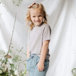 Mini Basic Tee, Grey Micro Stripe -Clothing Promotional Store 369A9334final