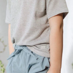 Mini Basic Tee, Grey Micro Stripe -Clothing Promotional Store 369A9343final