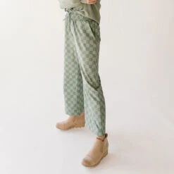 Audrey Wide Leg Pants, Olive Checkers -Clothing Promotional Store 369A9799final