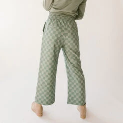 Audrey Wide Leg Pants, Olive Checkers -Clothing Promotional Store 369A9830final