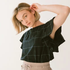 9 To 9 Boss Crop Tee, Black Windowpane -Clothing Promotional Store 369A9974final