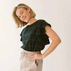 9 To 9 Boss Crop Tee, Black Windowpane