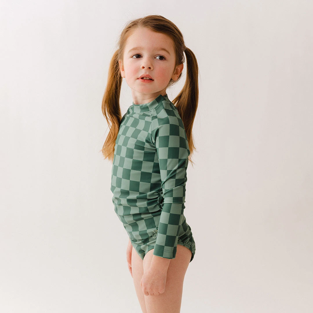 Mini Rash Guard Two-Piece Set, Green Check 6 Mini Rash Guard Two-Piece Set, Green Check - Image 4