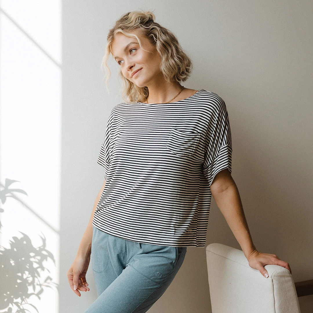 Relaxed Tee, Ivory And Black Stripe 3 Relaxed Tee, Ivory And Black Stripe