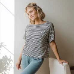 Relaxed Tee, Ivory And Black Stripe