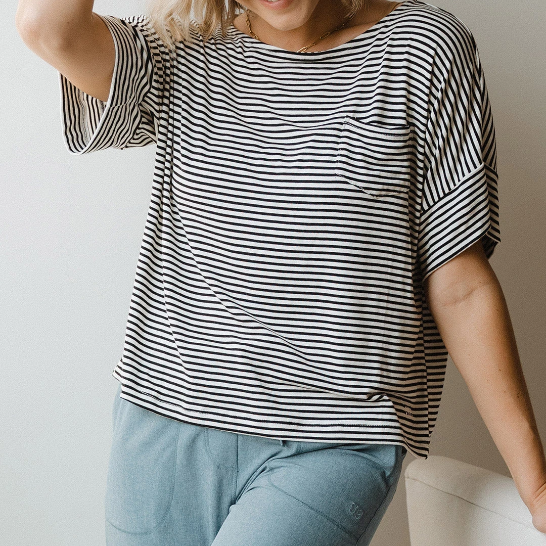 Relaxed Tee, Ivory And Black Stripe 5 Relaxed Tee, Ivory And Black Stripe - Image 3