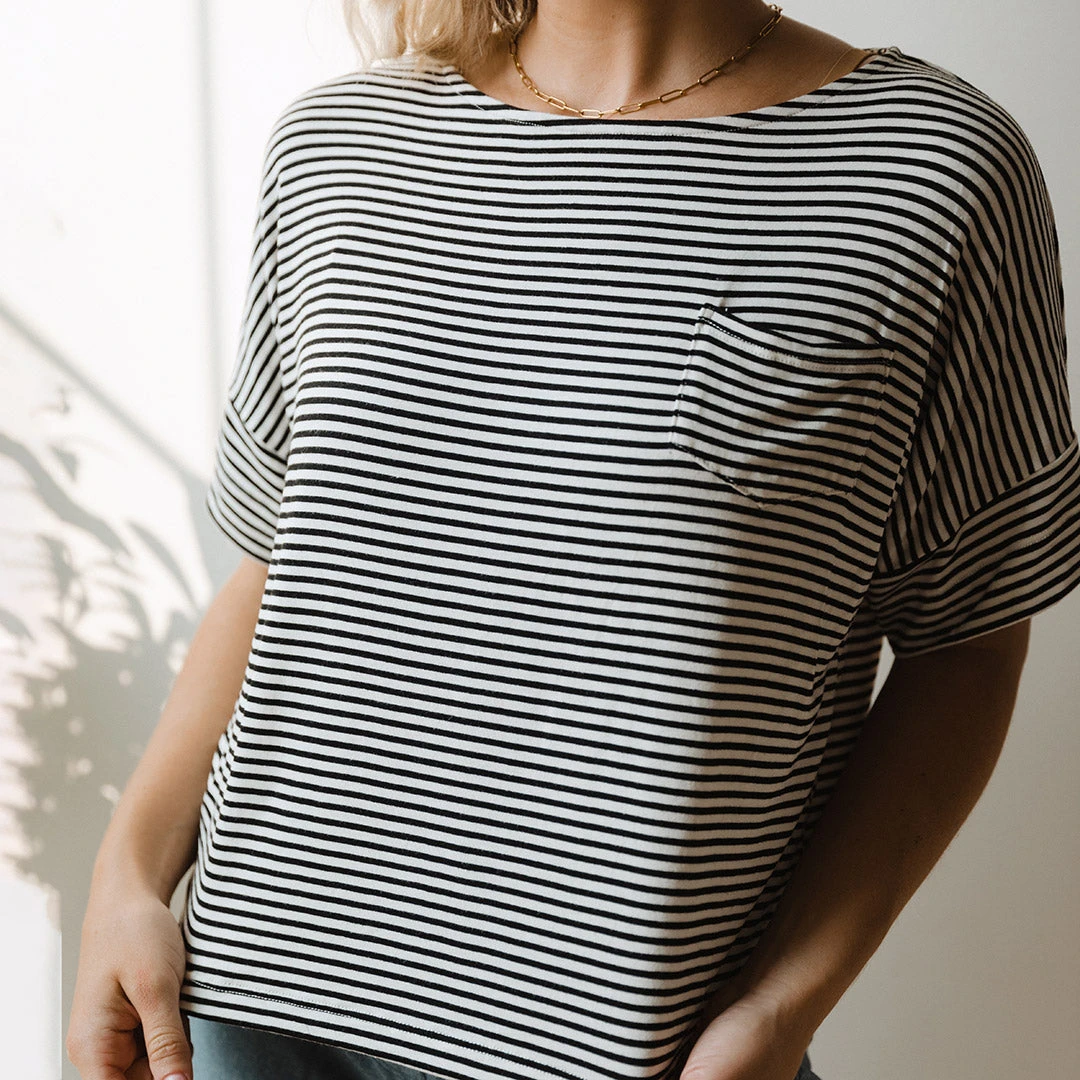 Relaxed Tee, Ivory And Black Stripe 6 Relaxed Tee, Ivory And Black Stripe - Image 4