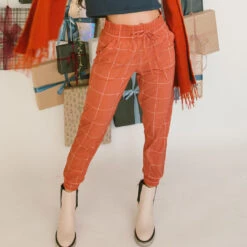 Destination Joggers, Rust Windowpane -Clothing Promotional Store 7 closeup