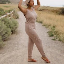 Serenity Tank Jumpsuit, Mocha -Clothing Promotional Store 89A9904final
