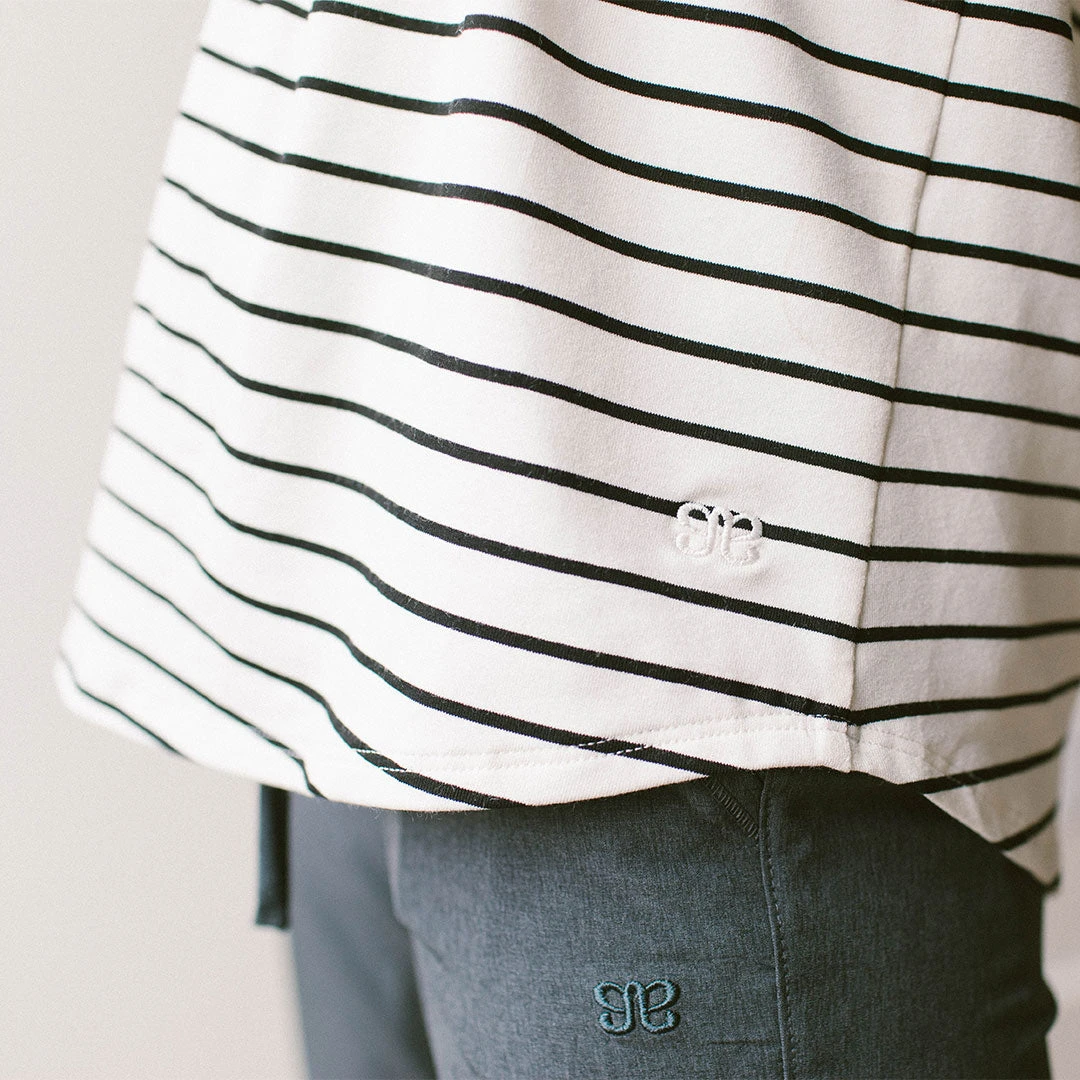 Basic V Neck Tee, Black Venice Stripe 12 Basic V Neck Tee, Black Venice Stripe - Image 10